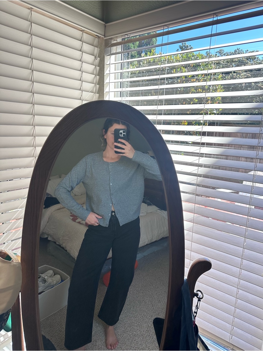 Women's Gray Button-Up Knit Cardigan